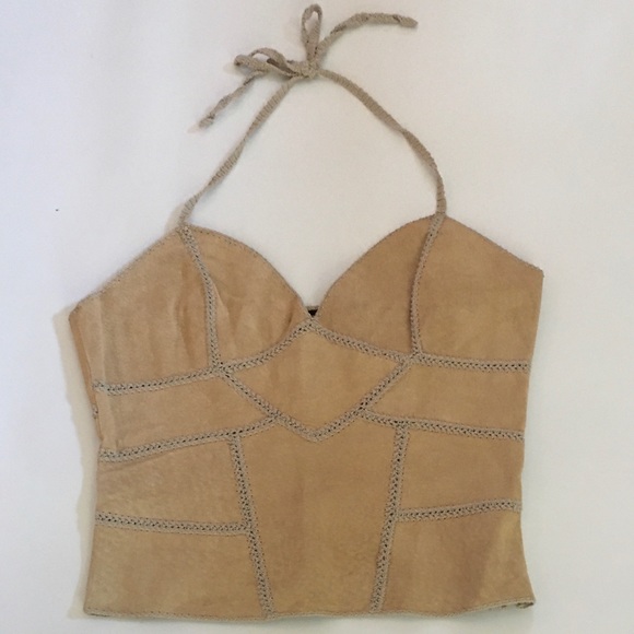 bebe -Genuine Leather Halter  top and Mini Skirt - Picture 2 of 10